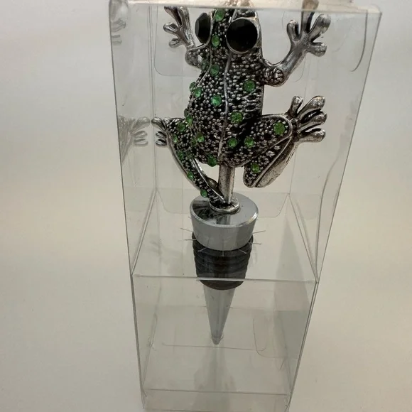 Silver With Green Stones Frog Wine Stopper Brand New - Picture 2 of 4
